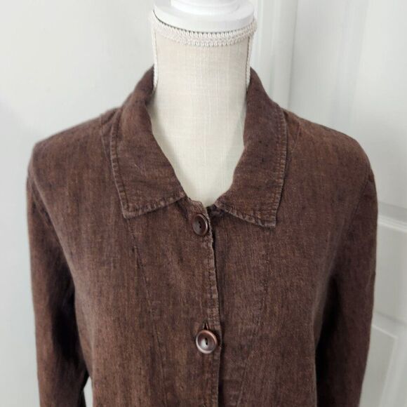 Flax Top Womens M Brown Linen Tunic Lagenlook Artsy Boho Neutral Modest Loose - Picture 2 of 13